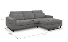 Ecksofa >Bolivia< in grau, Cord - 276x91x183cm (BxHxT)