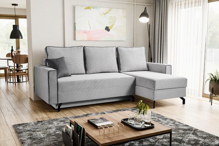 Ecksofa >Marti< in hellgrau, Cord - 230x89x148cm (BxHxT)