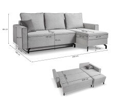 Ecksofa >Marti< in hellgrau, Cord - 230x89x148cm (BxHxT)