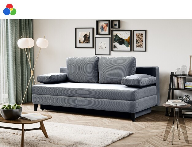 Schlafsofa >Sorto< in blau-grau, Cord - 200x91x100cm (BxHxT)