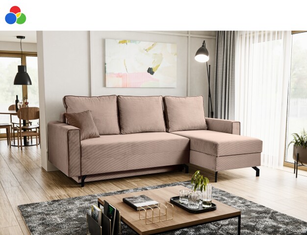Ecksofa >Marti< in altrosa, Cord - 230x89x148cm (BxHxT)
