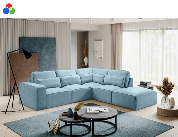 Ecksofa >Lux< in hellblau, Webstoff - 305x90x281cm (BxHxT)