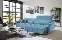 Big-Sofa >Wolve< 2x elektr. Verstellung, Fein-Cord blau - 280x108x118cm (BxHxT)