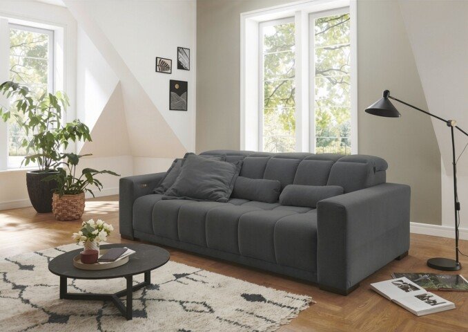 Big-Sofa >Maggy< Sitztiefen- / Kopfteilverstellung, Storm grau - 242x110x121cm (BxHxT)
