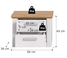 Nachtkommode >Verona< in Sibiu Lärche, Spannplatte/MDF - 56x43x39cm (BxHxT)