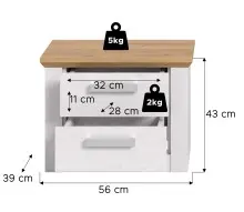 Nachtkommode >Verona< in Sibiu Lärche, Spannplatte/MDF - 56x43x39cm (BxHxT)