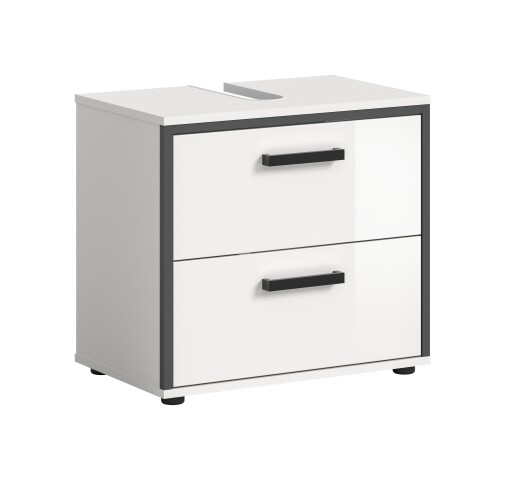 Waschbeckenunterschrank >Kojak< in Weiß Hochglanz - 60x55x37cm (BxHxT)