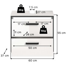 Waschbeckenunterschrank >Kojak< in Weiß Hochglanz - 60x55x37cm (BxHxT)