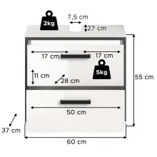 Waschbeckenunterschrank >Kojak< in Weiß Hochglanz - 60x55x37cm (BxHxT)
