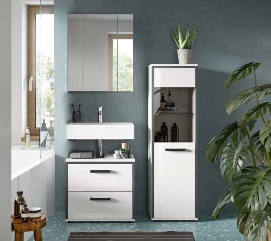 Badezimmer-Set >Kojak< in Weiß Hochglanz - 115x188x37cm (BxHxT)