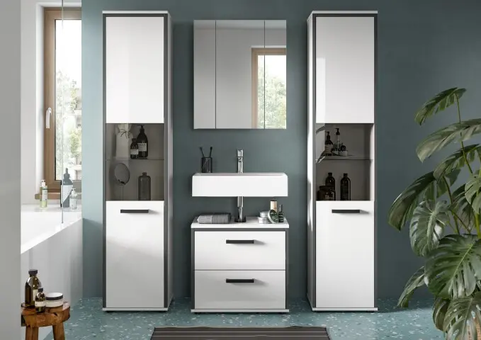 Badezimmer-Set >Kojak< in Weiß Hochglanz - 171x188x37cm (BxHxT)