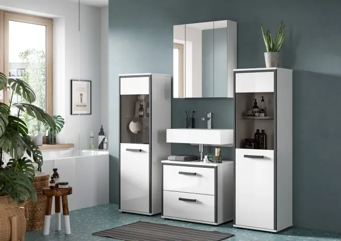 Badezimmer-Set >Kojak< in Weiß Hochglanz - 171x188x37cm (BxHxT)