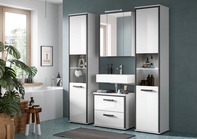 Badezimmer-Set >Kojak< in Weiß Hochglanz - 171x188x37cm (BxHxT)