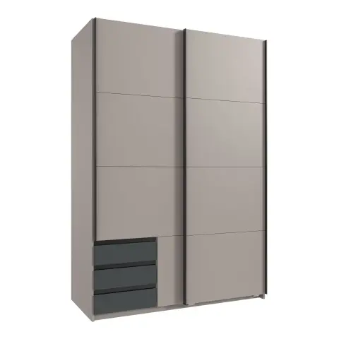 Schwebetürenschrank >BAHAMAS< in GRAFIT + SAHARAGRAU - 135x198x65cm (BxHxT)