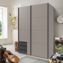 Schwebetürenschrank >BAHAMAS< in GRAFIT + SAHARAGRAU - 135x198x65cm (BxHxT)