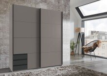 Schwebetürenschrank >BAHAMAS< in GRAFIT + SAHARAGRAU - 179x198x65cm (BxHxT)