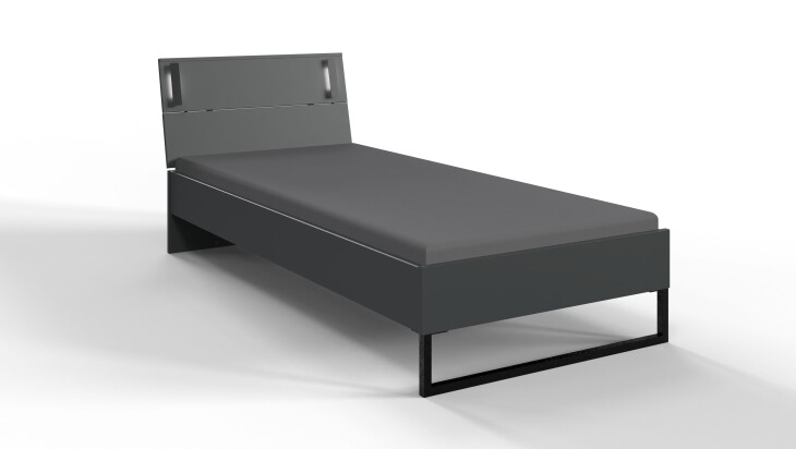 Einzelbett >TILBURG< in GRAPHIT - 98x93x210cm (BxHxT)