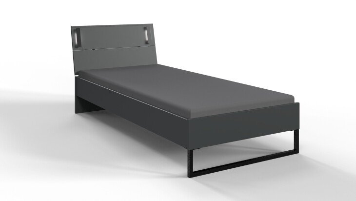 Einzelbett >TILBURG< in GRAPHIT - 98x93x210cm (BxHxT)