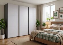 Schwebetürenschrank >palermo< in WEISS + GRAPHIT - 300x216x65 (BxHxT)