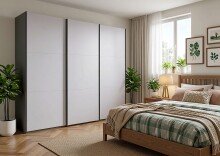 Schwebetürenschrank >palermo< in WEISS + GRAPHIT - 300x216x65 (BxHxT)