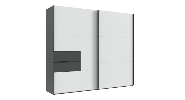Schwebetürenschrank >palermo< in WEISS + GRAPHIT - 250x216x65 (BxHxT)