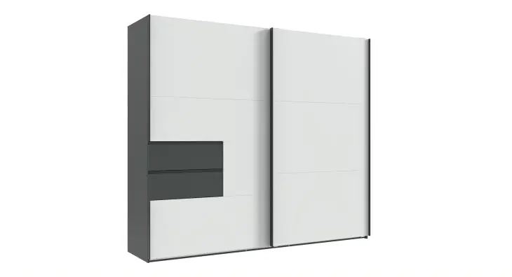 Schwebetürenschrank >palermo< in WEISS + GRAPHIT - 250x216x65 (BxHxT)