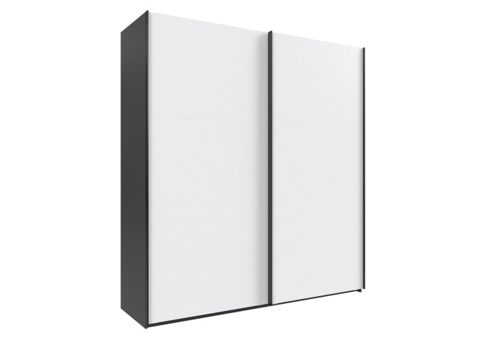 Schwebetürenschrank >palermo< in WEISS + GRAPHIT - 200x216x65 (BxHxT)