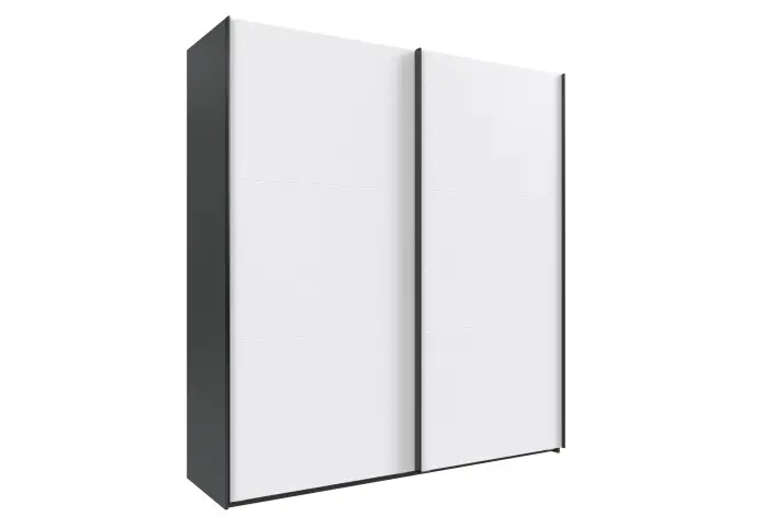 Schwebetürenschrank >palermo< in WEISS + GRAPHIT - 200x216x65 (BxHxT)