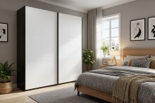 Schwebetürenschrank >palermo< in WEISS + GRAPHIT - 200x216x65 (BxHxT)