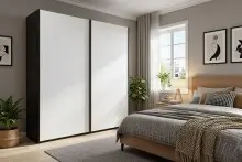Schwebetürenschrank >palermo< in WEISS + GRAPHIT - 200x216x65 (BxHxT)