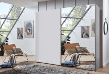 Schwebetürenschrank >palermo< in WEISS / SPIEGEL + GRAPHIT - 250x216x65 (BxHxT)