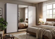 Schwebetürenschrank >palermo< in WEISS / SPIEGEL + GRAPHIT - 300x216x65 (BxHxT)