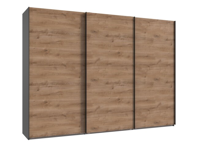 Schwebetürenschrank >palermo< PLANKENEICHE Dekor + GRAPHIT - 300x216x65cm (BxHxT)