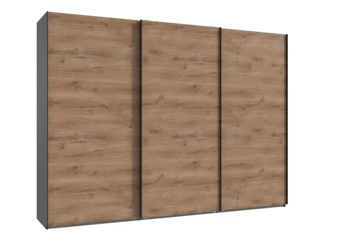 Schwebetürenschrank >palermo< PLANKENEICHE Dekor + GRAPHIT - 300x216x65cm (BxHxT)