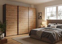 Schwebetürenschrank >palermo< PLANKENEICHE Dekor + GRAPHIT - 300x216x65cm (BxHxT)