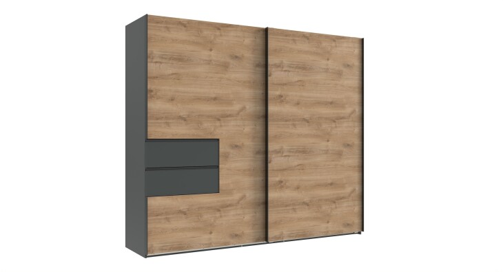 Schwebetürenschrank >palermo< PLANKENEICHE DEKOR + GRAPHIT - 250x216x65cm (BxHxT)