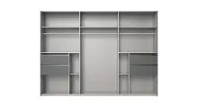 Schwebetürenschrank >palermo< PLANKENEICHE DEKOR / SPIEGEL + GRAPHIT - 300x216x65 (BxHxT)