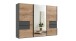 Schwebetürenschrank >palermo< PLANKENEICHE DEKOR / SPIEGEL + GRAPHIT - 300x216x65 (BxHxT)