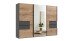 Schwebetürenschrank >palermo< PLANKENEICHE DEKOR / SPIEGEL + GRAPHIT - 300x216x65 (BxHxT)