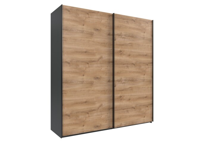 Schwebetürenschrank >palermo< in PLANKENEICHE DEKOR + GRAPHIT - 200x216x65cm (BxHxT)