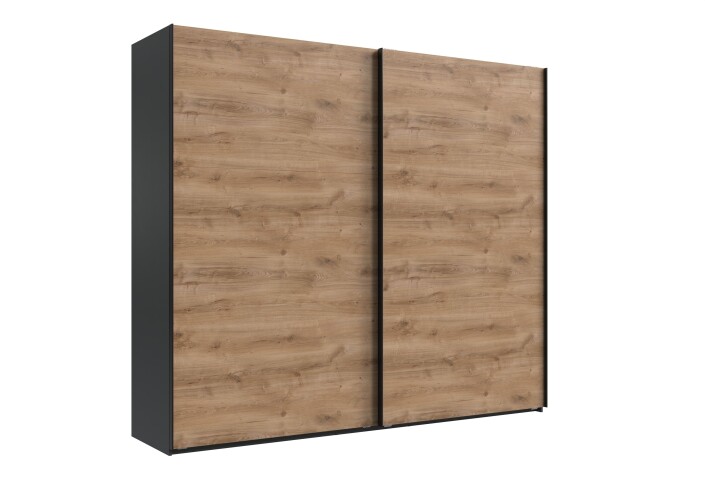 Schwebetürenschrank >palermo< in PLANKENEICHE DEKOR + GRAPHIT - 250x216x65cm (BxHxT)