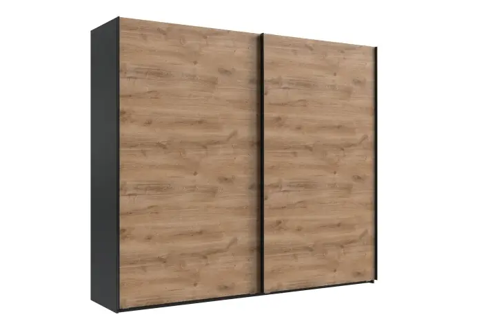 Schwebetürenschrank >palermo< in PLANKENEICHE DEKOR + GRAPHIT - 250x216x65cm (BxHxT)