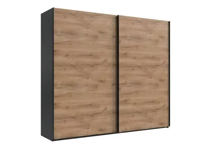 Schwebetürenschrank >palermo< in PLANKENEICHE DEKOR + GRAPHIT - 250x216x65cm (BxHxT)