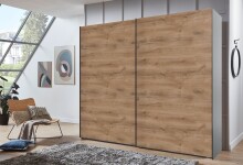 Schwebetürenschrank >palermo< in PLANKENEICHE DEKOR + GRAPHIT - 250x216x65cm (BxHxT)