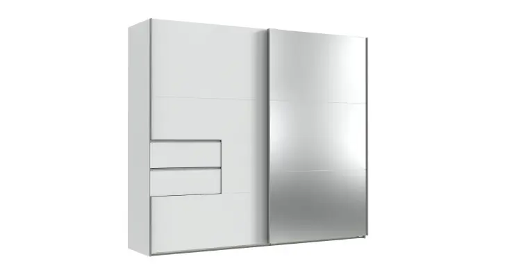 Schwebetürenschrank >palermo< in WEISS / SPIEGEL - 250x216x65 (BxHxT)