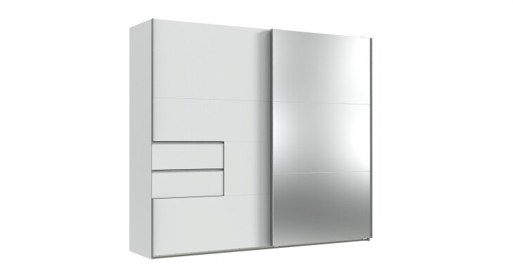 Schwebetürenschrank >palermo< in WEISS / SPIEGEL - 250x216x65 (BxHxT)