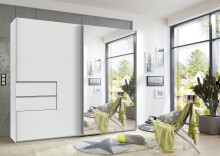 Schwebetürenschrank >palermo< in WEISS / SPIEGEL - 250x216x65 (BxHxT)