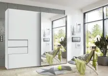 Schwebetürenschrank >palermo< in WEISS / SPIEGEL - 250x216x65 (BxHxT)