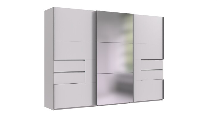 Schwebetürenschrank >palermo< in WEISS / SPIEGEL - 300x216x65 (BxHxT)