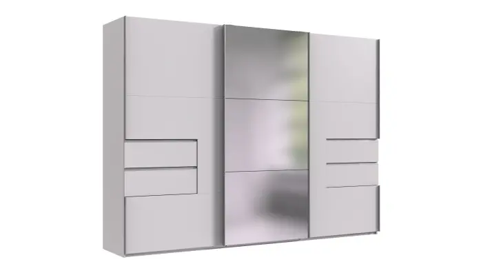 Schwebetürenschrank >palermo< in WEISS / SPIEGEL - 300x216x65 (BxHxT)